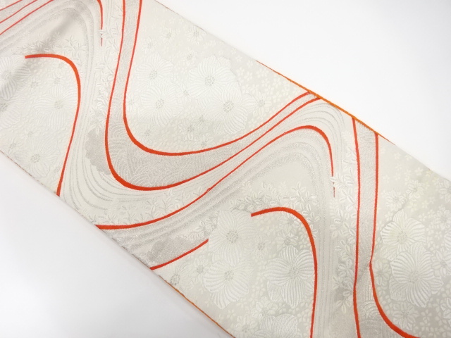 JAPANESE KIMONO / ANTIQUE FUKURO OBI / WOVEN STREAM & FLOWER